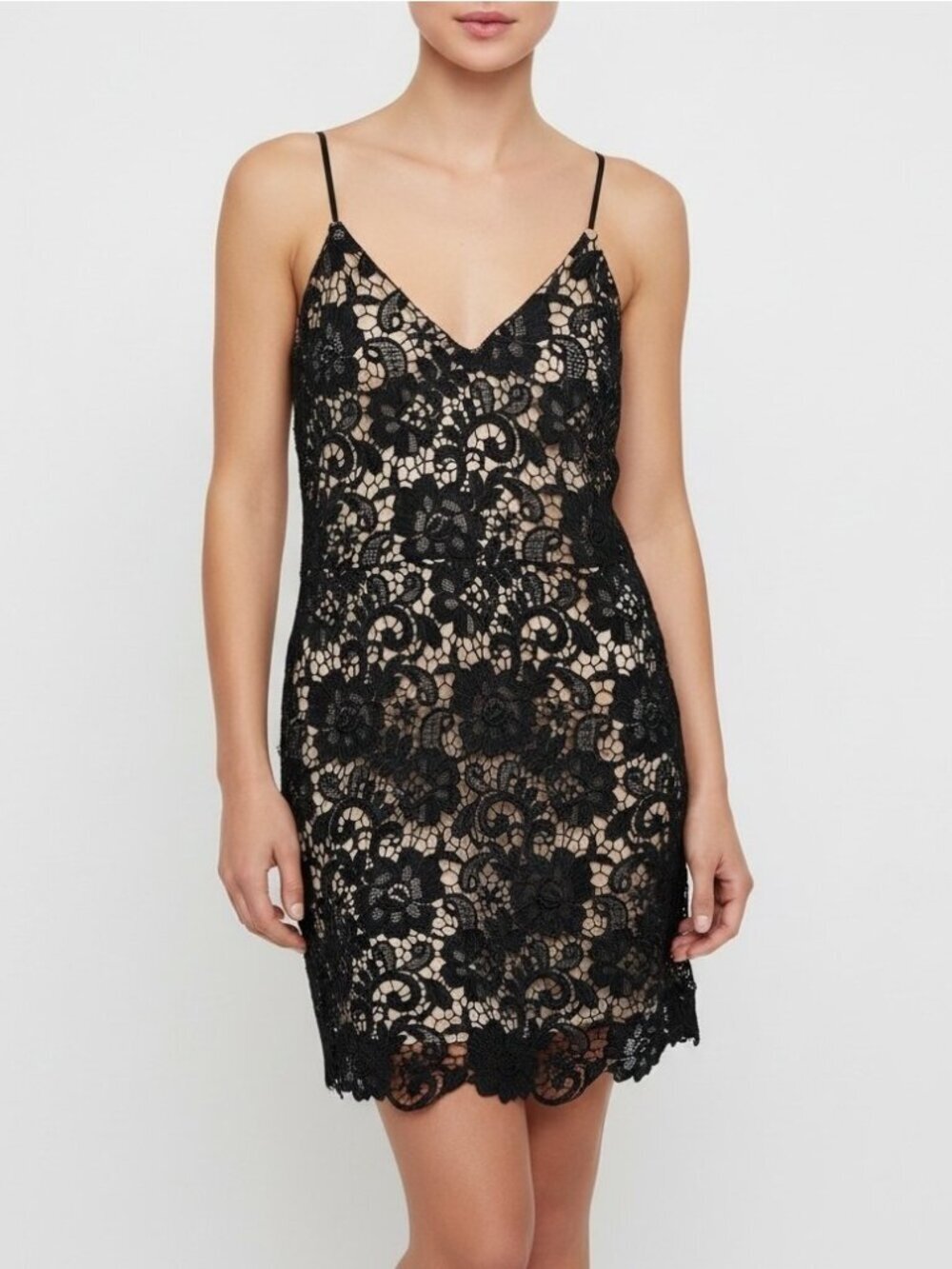 Express Black Lace Overlay Slip Dress Nude Lining Cocktail Party Size 2  Y2K